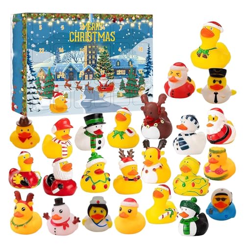 Adventskalender 2024 Gummi-Ente – Weihnachts-24-Tage-Countdown-Adventskalender mit 24 Gummi-Enten, Dusch-Enten-Badespielzeug, Verschiedene Gummi-Enten, lustige Weihnachtsenten von Generisch