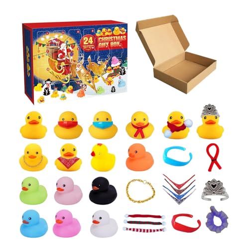 Adventskalender 2024 Gummi-Ente – Weihnachts-24-Tage-Countdown-Adventskalender mit 24 Gummi-Enten, Dusch-Enten-Badespielzeug, Verschiedene Gummi-Enten, lustige Weihnachtsenten von Generisch