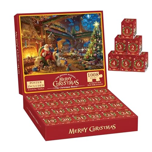 Generisch Adventskalender-Puzzle 2024, 1008 Weihnachts-Puzzles, 24 Puzzle-Boxen, Jigsaw, Klassisch, 70 x 50 cm, 1 Set, 1 Stück, 1008 Teile, ab 12 Jahren von Generisch