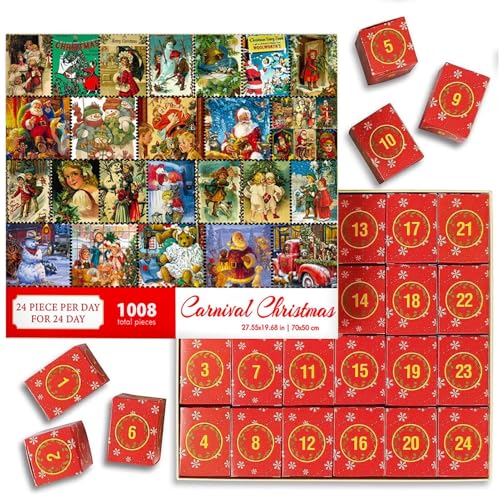 Adventskalender-Puzzle 2024, 1008-teiliges Puzzle für Erwachsene und Kinder, 24 Puzzle-Boxen für den Countdown bis Weihnachten, Weihnachts-Heimdekoration für Teenager-Mädchen und von Generisch