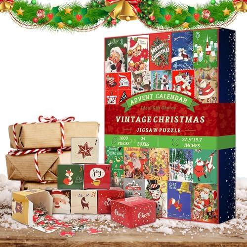 Adventspuzzle,Adventspuzzle, Weihnachts-Countdown-Puzzle 1000 Teile Weihnachtspuzzle, Exquisites Countdown-Kalender-Puzzle für 2024, Weihnachtspuzzle für Freunde und Familien von Generisch