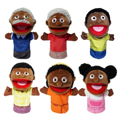 Afrika-Familien-Handpuppe, Handpuppen mit beweglichem Mund, multikulturelle Familienmitglieder-Puppen, Theater-Handpuppen für Kinder, Geschichtenerzählen, Rollenspiele, Unterrichten von Generisch