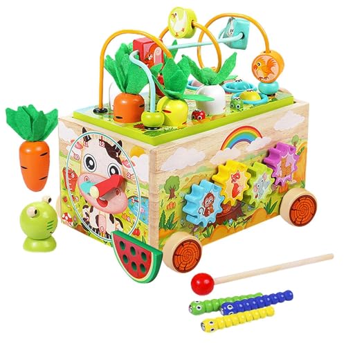Aktivitätscenter aus Holz,Spielwürfel-Aktivitätscenter - Handbemalter Froschwagen passendes Spielzeug,Lernpuzzle mit Xylophon für 1-3-Jährige, interaktives Spielzeug für Mädchen und , die das Stapeln von Generisch