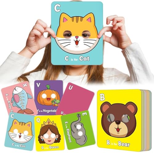 Alphabet-Lernkarten, Alphabet-Maskenkarten mit Tiermasken, riesige ABC-Tier-Karteikarten, bunte Lernkarten, Alphabet-Lernkarte, interaktives Lernspiel, Geschenk, 26 Stück Alphabet-Lernkarten, Alphabet-Maskenkarten mit Tiermasken, riesige ABC-Tier-Karteikarten, bunte Lernkarten, Alphabet-Lernkarte, interaktives Lernspiel, Geschenk, 26 Stück von Generisch