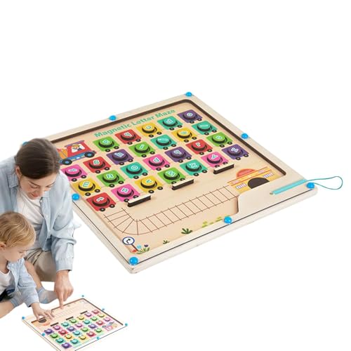 Alphabet-Magnettafel - Holz-Labyrinth-Brett, Buchstaben-Puzzle, Alphabet-Brett | Magnetisches Farbsortierspielzeug, Lernspielzeug zur Farberkennung, Kinder ab 3 Jahren von Generisch