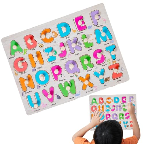 Alphabet-Puzzle-Steckbrett, Vorschulpädagogik-Steckpuzzle-Set, Holzpuzzle zum Erlernen der Feinmotorik, Frühes Lernen, Stecktafel, Steckpuzzle für Kinder, und Mädchen von Generisch