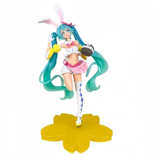 Anime-Action-Figuren, Modellstatue, Doppel-Pferdeschwanz, blau-grünes langes Haar, am Kopf montierte Hasenohren – PVC-Material – Gewicht 155 g, Höhe 18 cm, L von Generisch