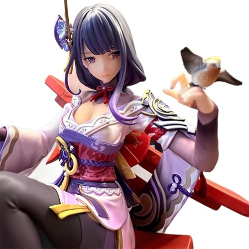 Anime-Action-Figuren, Modellstatue, lila gedrehtes Geflecht und violette Augen, weiblicher Spielcharakter, trägt chinesisches Kleid, hält einen Vogel in der Hand, sitzend, Höhe 33 cm, Gewicht 6000 g von Generisch