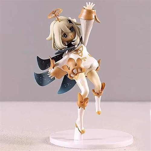 Anime-Action-Figuren, Modellstatue, weißes langes Haar, schwarze Augen, weiblicher Spielcharakter mit Stirnbandring, springt für Freudenpose, Tragen eines Umhangs, Schlafzimmerornament, H 14,5 cm, von Generisch