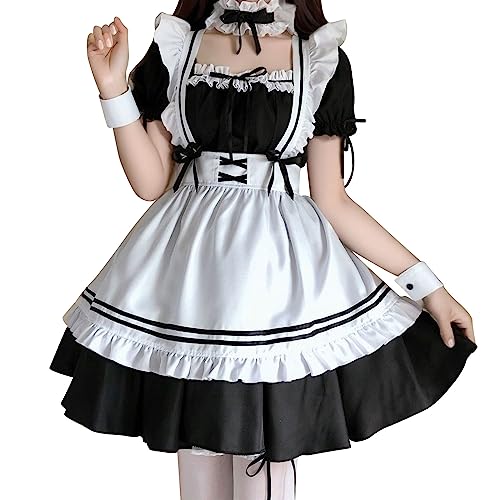 Anime French Maid Dress Niedliche Maid Cosplay Kleid für Halloween Maid Kostüm Outfit Set Burgundisch Kostüm Kostüm von Generisch