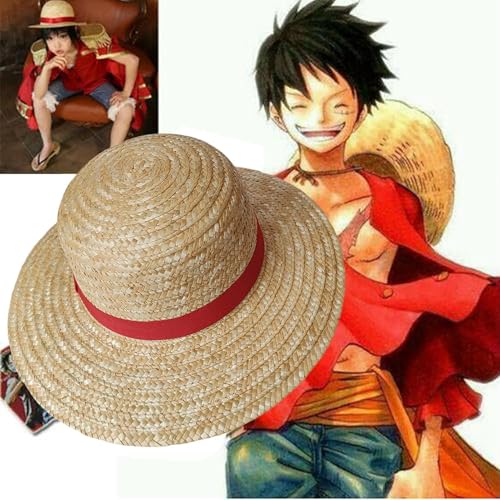 Anime Strohhut, Anime Luffy Kostüm, Cosplay Hut, Luffy Strohhut, Sommer Sonnenhut, Anime Performance Requisiten, Wiederverwendbarer Stroh Luffy Anime Hut für Fans, Männer, Frauen, Jugendliche von Generisch