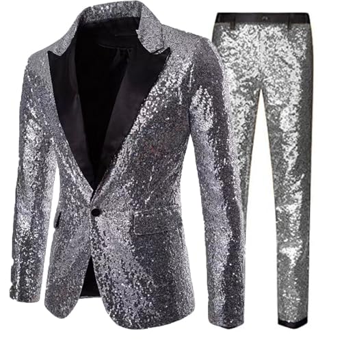 Anzug Herren Pailletten 2-teiliges Disco Set, Sakko Herren Glitzer Herrenjacken Slim Fit Goldene Anzugjacken Fasching Metallic-Paillettenanzüge Glitzerjacke Glitzeranzug Kostüm Party Outfit Anzug Herren Pailletten 2-teiliges Disco Set, Sakko Herren Glitzer Herrenjacken Slim Fit Goldene Anzugjacken Fasching Metallic-Paillettenanzüge Glitzerjacke Glitzeranzug Kostüm Party Outfit von Generisch