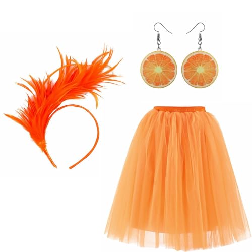 Aperol Kostüm Damen Aperol Spritz Kostüm Tüllrock Faschingskostüme Tüll Rock, Obst Acryl Ohrringe, Feder Haarschmuck Haarreif Karneval Kostüm Zubehör Cosplay Faschingskostüme Aperol Kostüm von Generisch