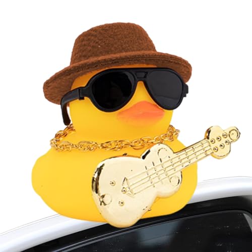 Armaturenbrett Ente | Weichgummi Auto Ente Armaturenbrett Dekoration mit Quietschen | Auto Ente Armaturenbrett Ornament Autozubehör mit Musikinstrument Halskette Sonnenbrille Hut von Generisch