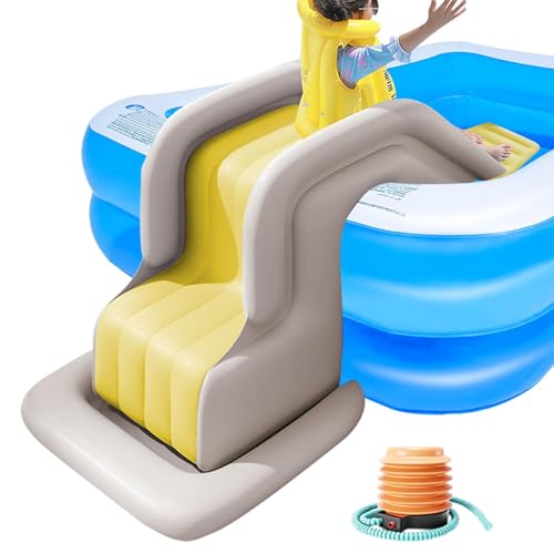 Aufblasbare Wasserrutsche – aufblasbare Rutsche mit Überrollschutz und aufblasbarer Fußpumpe | Aufblasbare Schwimmbecken-Wasserrutsche für eingelassene oder oberirdische Schwimmbecken von Generisch