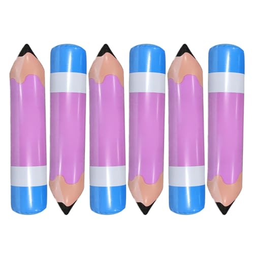 Aufblasbarer Bleistift, aufblasbarer Bleistift,6 große aufblasbare Bleistifte zum Aufblasen von Schulanfangsdekorationen - Partyballons für Kinder, große aufblasbare Bleistifte für Klassenzimmerdekora von Generisch