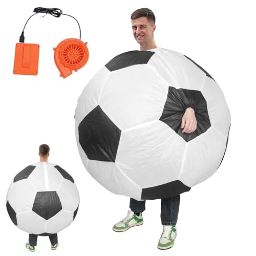 Aufblasbares Fußball Kostüm Für Erwachsene Und Kinder | Aufblasbares Kostüm Fußball Soccer | Lustige Fußball Cosplay Kostüm Mit Luftgebläse | Fußball-Cheerleader-Outfit, Karneval, , Verkleidung von Generisch