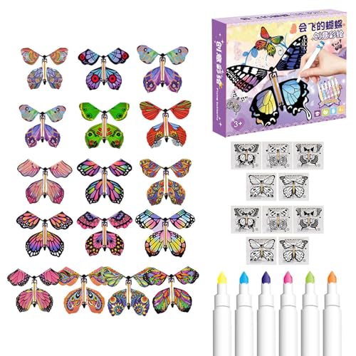 Aufzieh-Schmetterlingsspielzeug, bemaltes Bastelkarten-Set - Magischer Feenfliegender Schmetterling - Aufzieh-Schmetterlings-Spielzeugkarte, Schmetterlings-Aufzieh-Magie-Flugkarten für bunte Lesezeich von Generisch