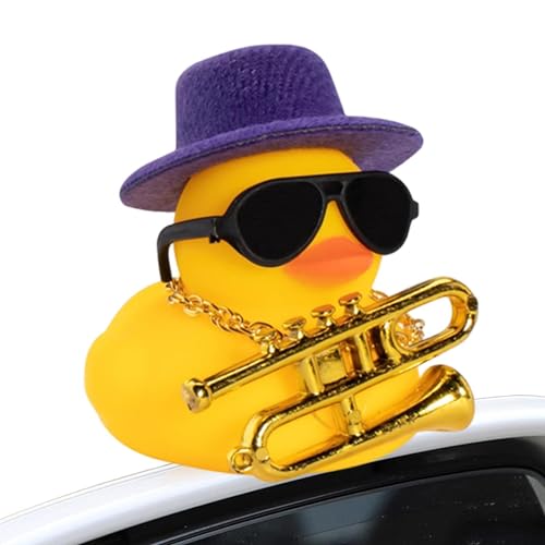 Auto Ente | Gummi Auto Ente Dekoration mit Quietschen - Niedliche Auto Armaturenbrett mit Musikinstrument Halskette Sonnenbrille Hut Auto Zubehör von Generisch