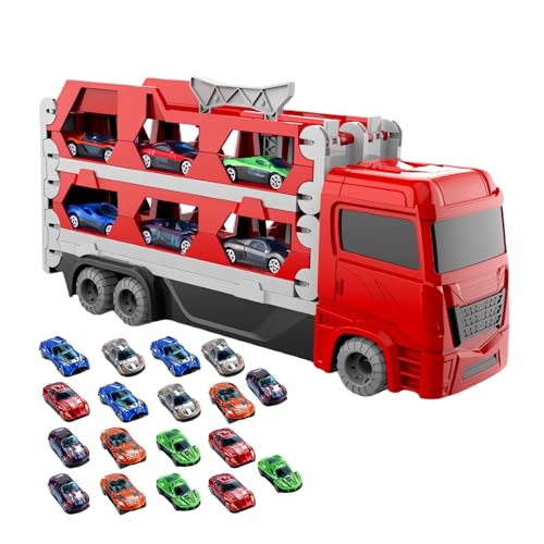 Auto-Rennbahn-Spielzeug, Spielzeug-LKW für Kinder, Kreativer Faltbarer Autotransporter, Auto-LKW-Spielzeug mit 18 kleinen Fahrzeugen für, Mädchen, Kleinkinder und Kinder von Generisch