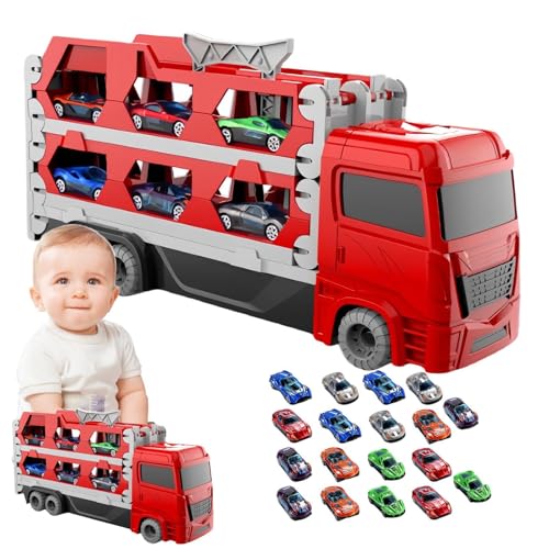 Auto-Rennbahn-Spielzeug, Spielzeug-LKW für Kinder,Zusammenklappbares LKW-Transportspielzeug für - Kinderspiel-Trucks-Spielzeug mit 18 kleinen Fahrzeugen für, Mädchen, Kleinkinder und Kinder von Generisch