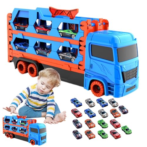 Auto-Rennbahn-Spielzeug, Spielzeug-LKW für Kinder | Zusammenklappbares LKW-Transportspielzeug für - Auto-LKW-Spielzeug mit 18 kleinen Fahrzeugen für, Mädchen, Kleinkinder und Kinder von Generisch