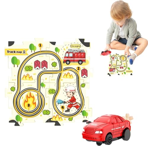 Auto Schienenset Racer Puzzle, Auto Spielset mit Puzzleschienen | Auto Play Track eingestellt für Kinder, Bau von Eisenbahnfahrzeugen, Fahrzeugen und Lernspielzeug von Generisch