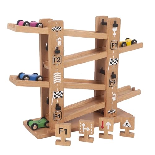 Autorampe für Kleinkinder, Autorampenspielzeug aus Holz, Holz-Kleinkind-Rennbahn, Fahrzeug-Spielsets, Auto-Strecken-Spielzeug, Rennstrecken-Spielzeug-Set für Zuhause, Kindergarten, Kindergarten von Generisch