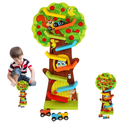 Autorampenspielzeug für Kinder,Autorampenspielzeug aus Holz | Auto-Rampen-Fahrzeug-Spielsets mit Eichhörnchen-Motiv - Rennwagenspielzeug mit 3 Autos für den Geburtstag von Kindern und Babys von Generisch