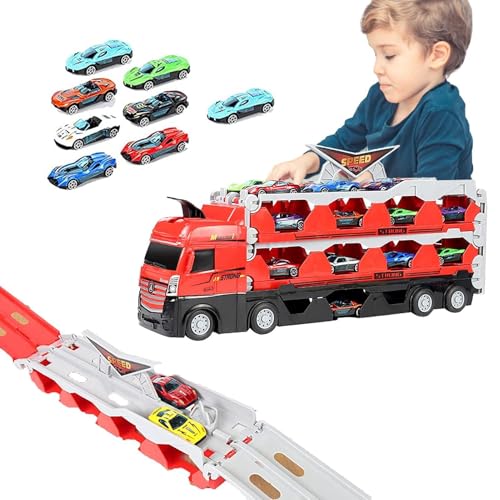 Autotransporter-LKW-Spielzeugset,Spielzeugtransporter-LKW-Set,Spielzeug-Truck mit Schleuder-Rennstrecke und Mini-Rennwagen aus Legierung - Kinderspielwagen, Transportauto, LKW-Spielzeug für Kinder 3 J von Generisch