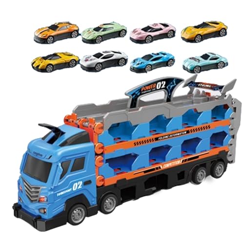 Autotransporter-Spielzeug-LKW, Autotransporter-Spielzeug - Großer LKW-Autotransporter | Zusammenklappbare Aufbewahrungsrennbahn mit 8 Legierungsautos, Spielzeugautobahn-Set für Geburtstage von Kindern von Generisch