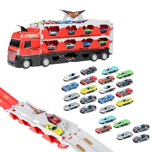 Autotransporter-Spielzeug für Kinder, Big Hauler Transporter Truck Spielzeugset | Autotransporter mit Auswurf-Rennstrecke und Mini-Rennwagen aus Legierung | Kinderspiel-LKW, Transporter-LKW-Spielzeugs von Generisch