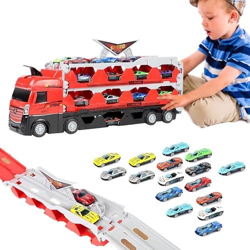 Autotransporter-Spielzeug für Kinder, Big Hauler Transporter Truck Spielzeugset | Spielzeug-Truck mit Schleuder-Rennstrecke und Mini-Rennwagen aus Legierung | Kinderspiel-LKW, Transporter-LKW-Spielzeu von Generisch