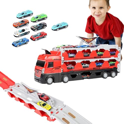 Autotransporter-Spielzeug für Kinder, Big Hauler Transporter Truck Spielzeugset | Spielzeug-Truck mit Schleuder-Rennstrecke und Mini-Rennwagen aus Legierung - Spielzeugfahrzeugtransporter, Autotranspo von Generisch