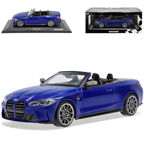 Generisch B*M*W 4er G22 M4 Cabrio Matt Blau Metallic Ab 2020 1/18 Minichamps Modell Auto mit individiuellem Wunschkennzeichen von Generisch