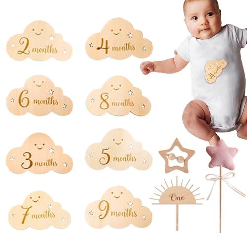 Baby Cards, Wooden Photo Cards, Wooden Photo Cards, Monthly Baby Growth Markers, Multifunctional Exquisite Photography Props Baby Growth Cards for Children's Day von Generisch