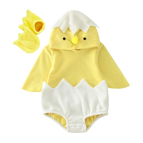 Baby Cosplay Dreidimensionales Cartoon Küken Tier Plüsch Kapuze Ha Anzug, Bequemes Wickelanzug-Set für Jungen und Mädchen von 3-24 Monaten (Beinhaltet 1 Overall + 1 Paar Schuhe) (Gelb, 70) von Generisch