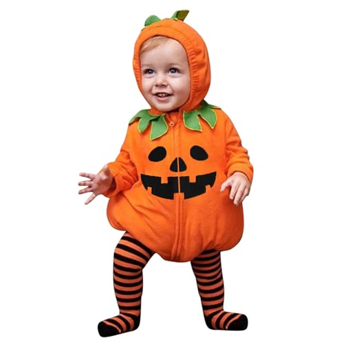 Baby Halloween Kostüm Kinder Halloween Kürbiskostüm Halloweens Baby Kleidung Jungen Mädchen Pumpkin Body Overall mit Kapuzen + Gestreifte Leggings Winter Outfit Kleinkinder (18 Orange, 6-12 Months) Baby Halloween Kostüm Kinder Halloween Kürbiskostüm Halloweens Baby Kleidung Jungen Mädchen Pumpkin Body Overall mit Kapuzen + Gestreifte Leggings Winter Outfit Kleinkinder (18 Orange, 6-12 Months) von Generisch