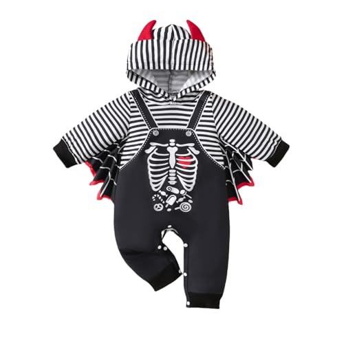 Baby Mädchen Mein erstes Halloween Fledermaus Kostüm Outfits Hosen Set mit Mütze für Neugeborene bis Baby Schlafanzug Ohne Füße (Black, 18-24 Months) von Generisch