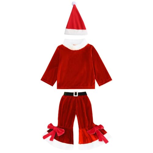 Baby Mädchen Weihnachten Outfits Langarm Glockenunterteil Hose Weihnachtskleidung Set Weihnachtsmann Kostüm Kleidung Säugling große Stirnbänder (rot, 5–6 Jahre) von Generisch