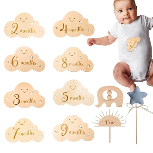 Baby-Meilensteine-Schilder,Meilensteine-Holzschild,Hölzerne Markierungsscheiben Cloud Monatliche Meilensteine - Baby-Fotografie-Requisiten, Exquisite Baby-Wachstumskarten für Kindertag, Ostern, Geb von Generisch