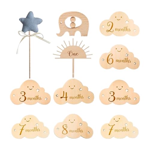 Baby-Meilensteinkarten aus – Baby-Monats-Meilensteindecke | 14 cm Baby-Monatsschild | Runde Baby-Meilensteinschilder aus | Baby-Geschenkset zur Aufzeichnung des Babywachstums von N von Generisch