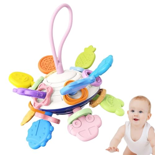 Baby Pull String Spielzeug, Sensory Toy - Lebensmittelqualität teether feinmotorische Fähigkeiten Reise -Pull -Seil,Frühe pädagogische sensorische Spielzeuge, interaktiver farbenfroher Teether -Ball f von Generisch