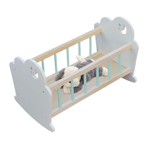 Baby Puppen Bett,Miniatur Holz Schlaftbett - Realistische Möbelaccessoires Schlafkrippe Für Mädchen Puppenhaus Aktivitäten Baby Puppen Bett,Miniatur Holz Schlaftbett - Realistische Möbelaccessoires Schlafkrippe Für Mädchen Puppenhaus Aktivitäten von Generisch