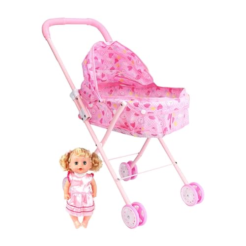 Baby-Puppen-Kinderwagen-Set – faltbarer rosa Kinderwagen-Spielzeug | Baby-Puppen-Kinderwagen | Rollenspielzeug Puppen Bugg Y Kinderwagen | Babypuppenzubehör für Mädchen | Puppenspielzeug Simulation von Generisch