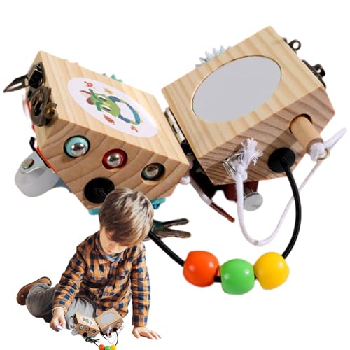 Baby Rasseln 0-6 Monate, Babyaktivität Würfel - Besetzte Box Holzaktivität Würfel - Früheres Learning Travel Toys, pädagogisches Kleinkindspielzeugkasten für frühe Bildung, Geburtstag, Urlaub von Generisch