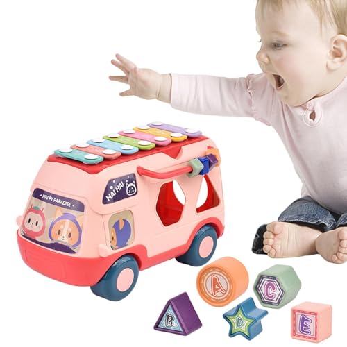 Baby Spielzeugbus, Musical Bus Baby,Interaktives Klavier mit Musik/Licht - Frühe Bildung Puzzlegeschichte Maschine für 1-3 Vorschulgeschichte Erzählfahrzeug für Mädchen von Generisch