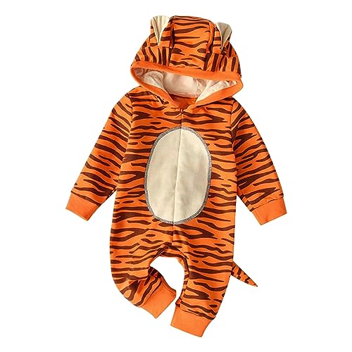 Babykleidung Neutral Gruseliges orangefarbenes Tiger-Einteiler-Kostüm mit Kapuze und Schwanz für Kinder für Halloween-Partys Baby Strampler 68 (A, 12-18 Months) von Generisch