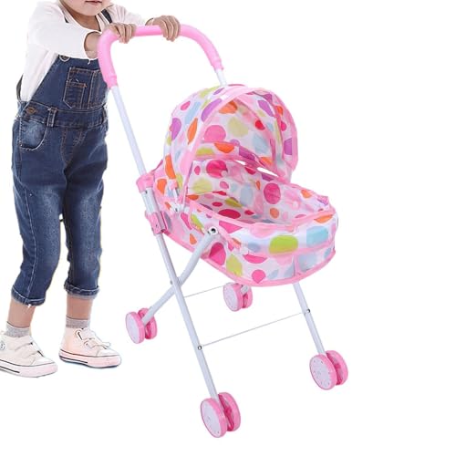 Babypuppen-Hochstuhl,Kleinkind-Puppenwagen zusammenklappbar | Puppenautositz mit verstellbarem Baldachin, Babypuppenzubehör, Spielzeugwagen für Babypuppen, für Mädchen und Kinder von Generisch