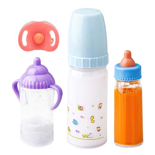 Babypuppenzubehör – 3 Magische Flaschen Für Puppen | Magisch Verschwindende Milchsaftflaschen, Trinkbecher Mit Schnuller | Kleine Ohren | Puppen-Flaschen-Spielzeug, Füttern, Rollenspielset Für Kinder, von Generisch